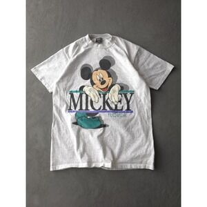 Vintage 90s Mickey Mouse Grey Double-Sided Single Stitch T-shirt L USA Made